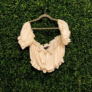 White cropped top with ruffle sleeves